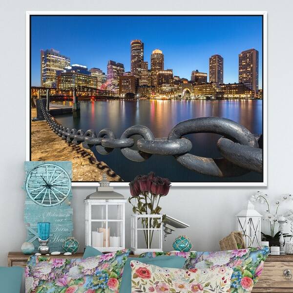 Designart Boston Skyline At Dusk Cityscape Photo Framed Canvas Print Overstock