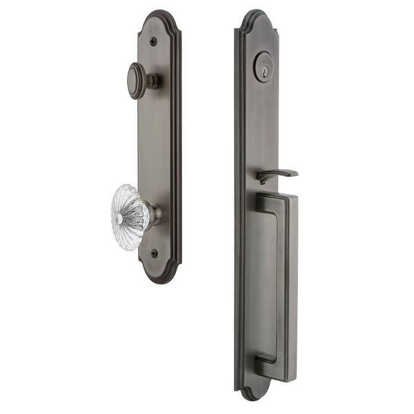 Grandeur ARCDGRBUR_ESET_234 Arc Solid Brass Rose Keyed Entry Single Cylinder Full Plate "D" Grip Handleset with Burgundy