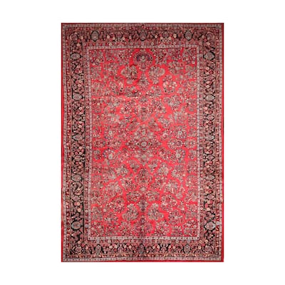 Hand Knotted Lilihaan Coral,Black Persian Wool Traditional Oriental Area Rug (Palace) - 8' 10'' x 16' 3''