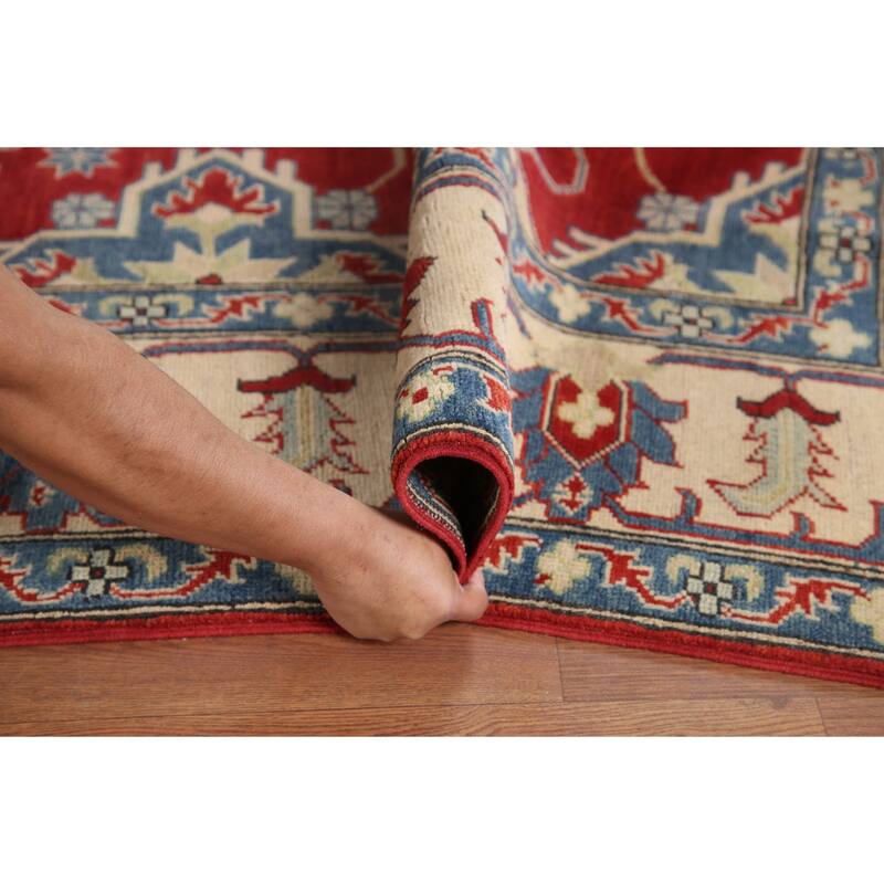 Hand Knotted Oriental 100% Wool Carpet Traditional Geometric Red Kazak Area Rug - 9' 7'' X 6' 7''