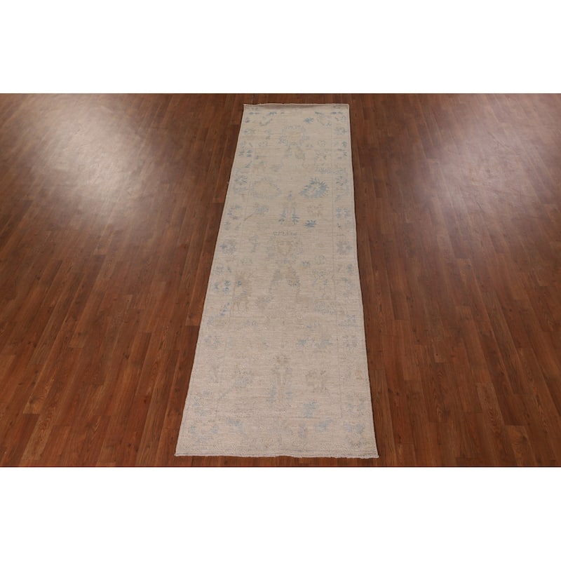 Earth Tone Oushak Vegetable Dye Runner Rug Hand-Knotted Wool Carpet - 2'11" x 9'8"