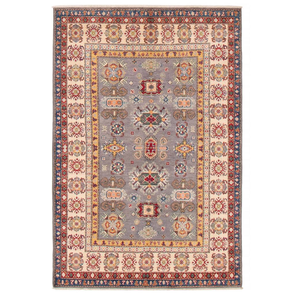 ECARPETGALLERY Hand-knotted Uzbek Ghazni Grey Wool Rug - 5'0 x 7'3