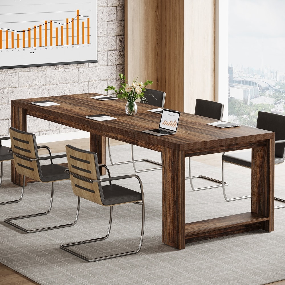7 ft Conference Table for 6 to 8 People, Large Office Meeting Table for Conference Room, Boardroom - 86.6" L x 27.6" W x 29.5" H