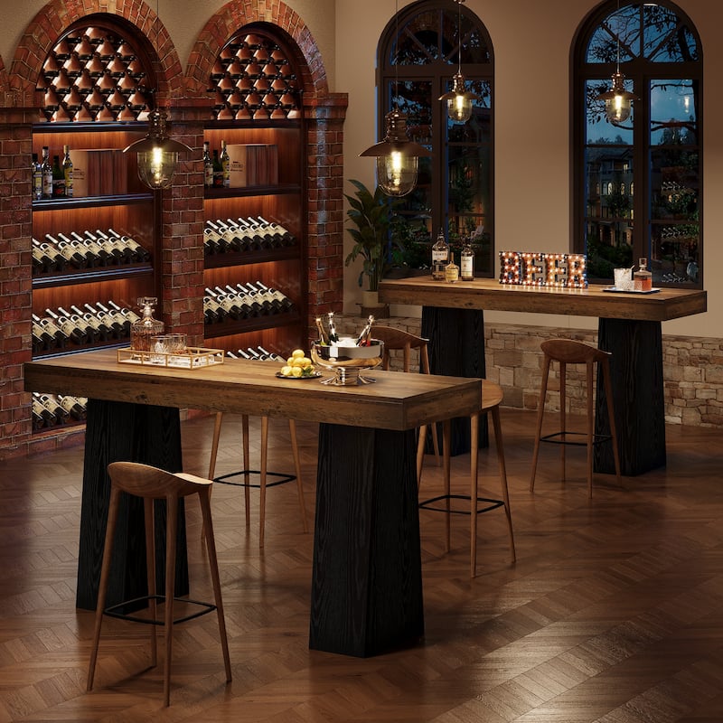 63-Inch Bar Table, Wood Counter Height Pub Table, Rectangular Home Bar for Kitchen, Dining/Living Room