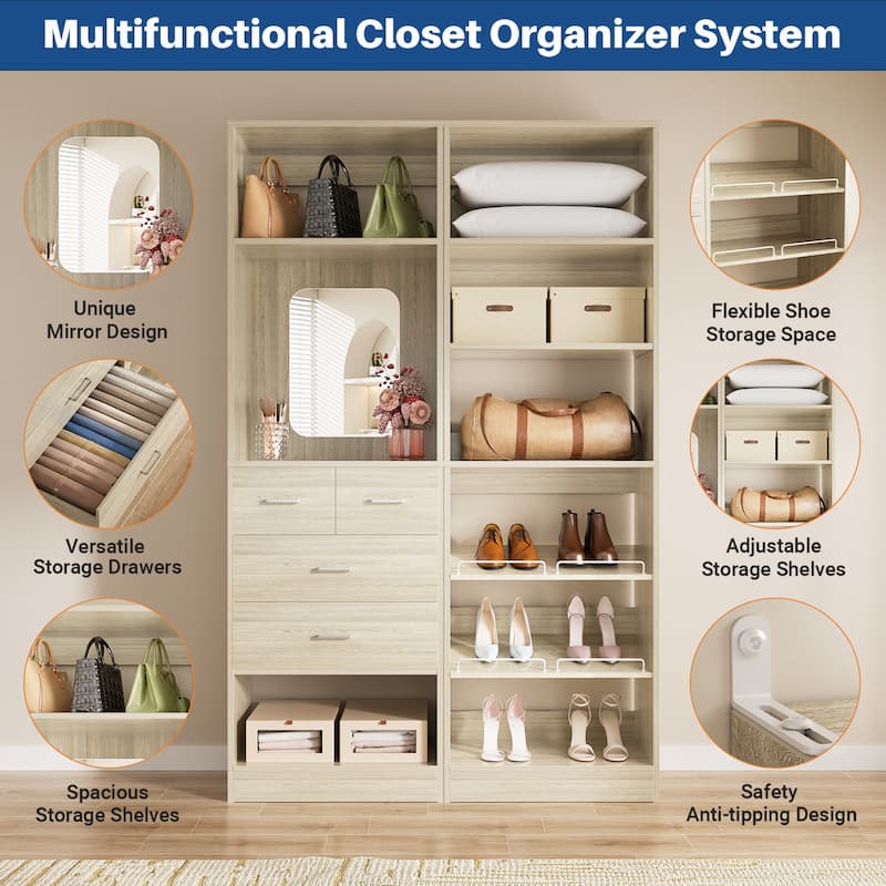 Cimly Set of 2 Freestanding Closet System, 50'' Closet Organizer with Drawers and Shoe Racks for Reach-in/ Walk-in Closet