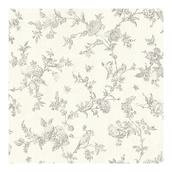 Chesapeake French Nightingale Taupe Floral Scroll Wallpaper - 20.5 x ...