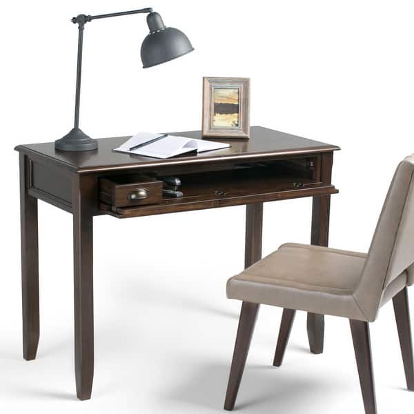 slide 2 of 8, WYNDENHALL Portland SOLID WOOD Transitional 42 inch Wide Writing Office Desk in Mahogany Brown