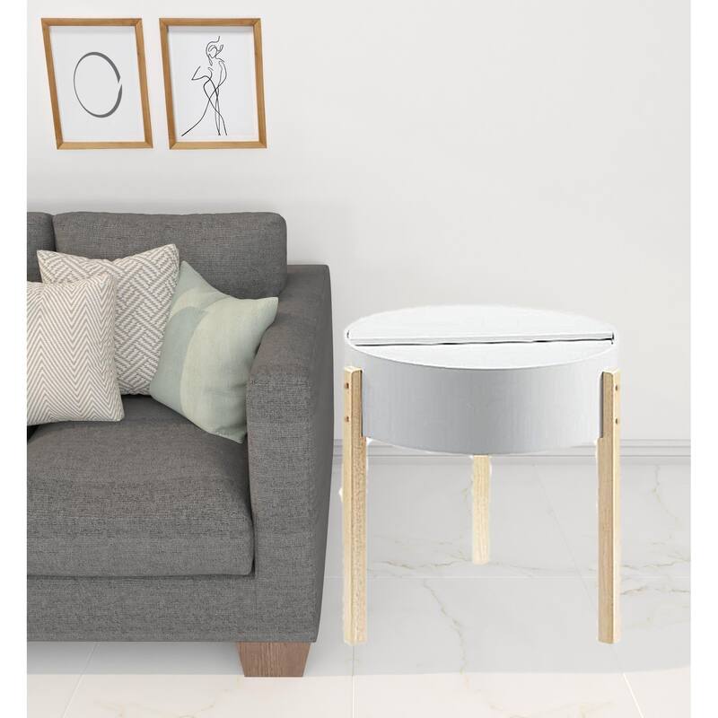 HomeRoots 21" Natural Brown And White Manufactured Wood And Solid Wood Round End Table - 20' X '21' X '20 - White - Wood