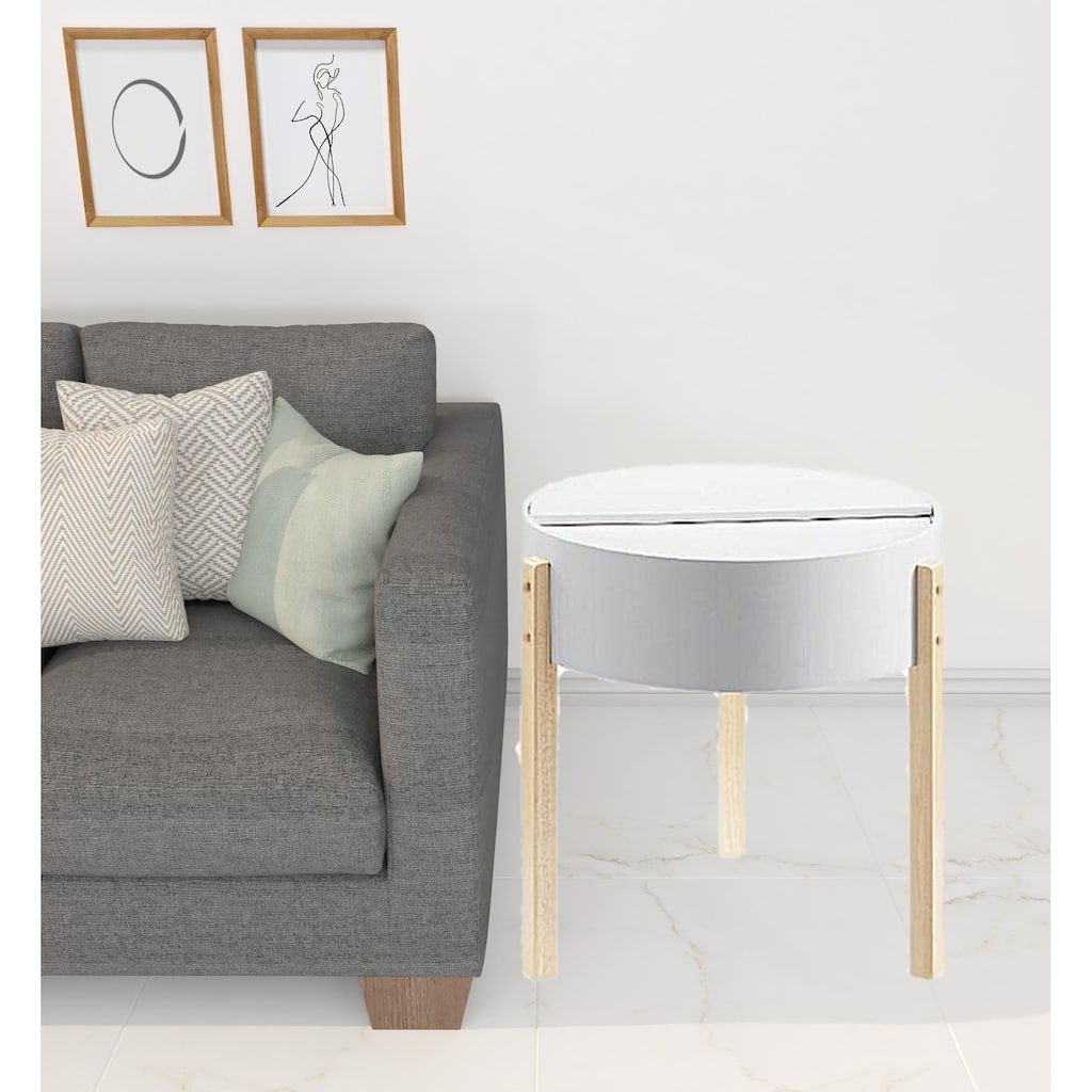 HomeRoots 21" Natural Brown And White Manufactured Wood And Solid Wood Round End Table - 20' X '21' X '20