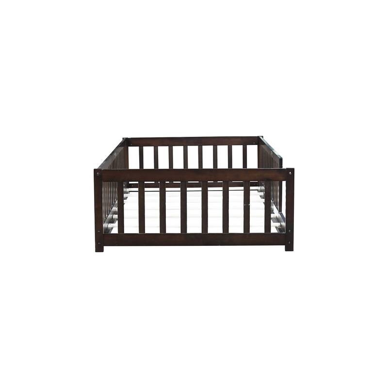 Twin Floor Platform Bed with Fence without Door