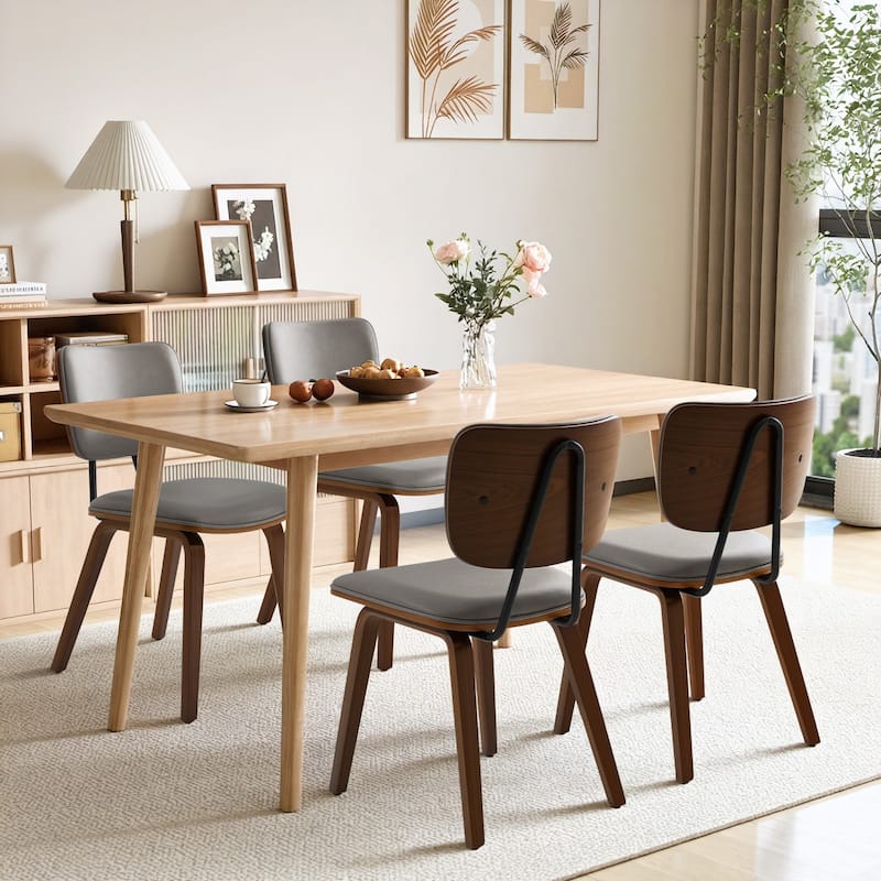 Faux Leather Upholstered Dining Chairs Set of 2/4 with Wood Legs - 32.3"H x 18.5"W x 21.8"D