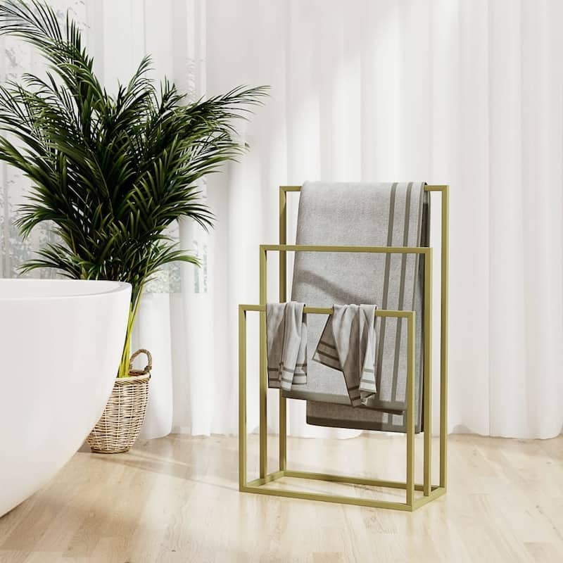 vidaXL Towel Rack Freestanding 2 Tier Towel Holder Stand for Bathroom Iron - Gold 18.9" x 9.4" x 31.1"