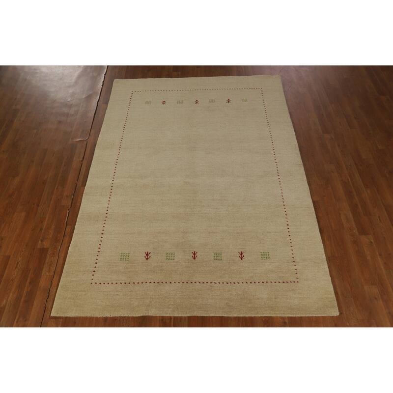 Hand Knotted Oriental 100% Wool Carpet Tribal Tribal Beige & Ivories Gabbeh Area Rug - 7' 9'' X 5' 7''