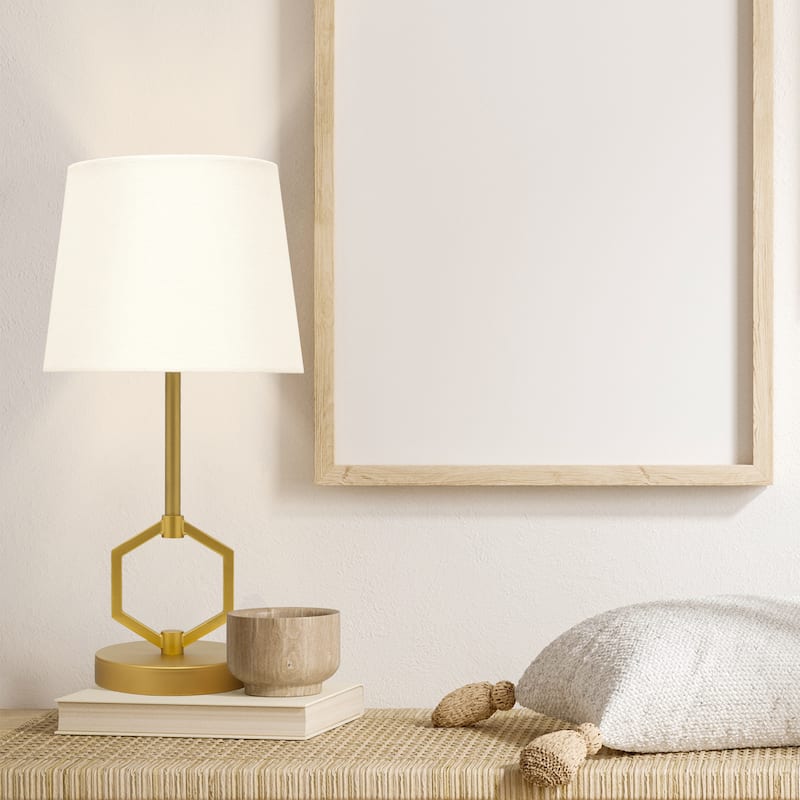 Set of 2 Zelda River of Goods Gold-Painted Metal 17.5-Inch Candlestick Table Lamps with White Fabric Empire Shades