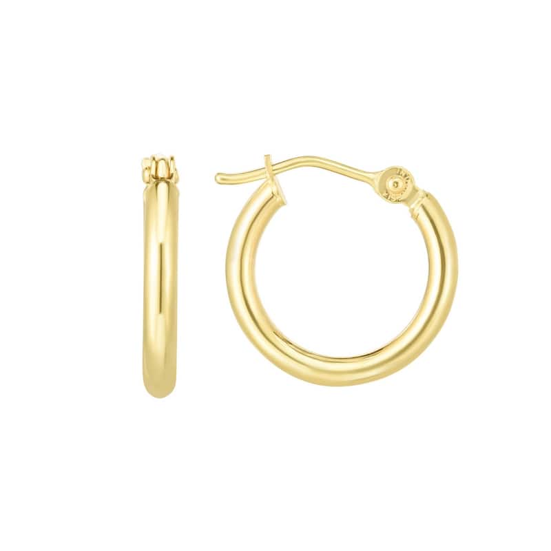 Curata 14k Yellow Gold 2x15mm Shiny Round Tube Hoop Fancy Earrings With Hinged Clasp