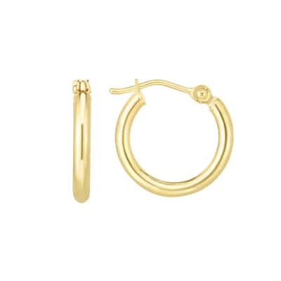 Curata 14k Yellow Gold 2x15mm Shiny Round Tube Hoop Fancy Earrings With Hinged Clasp