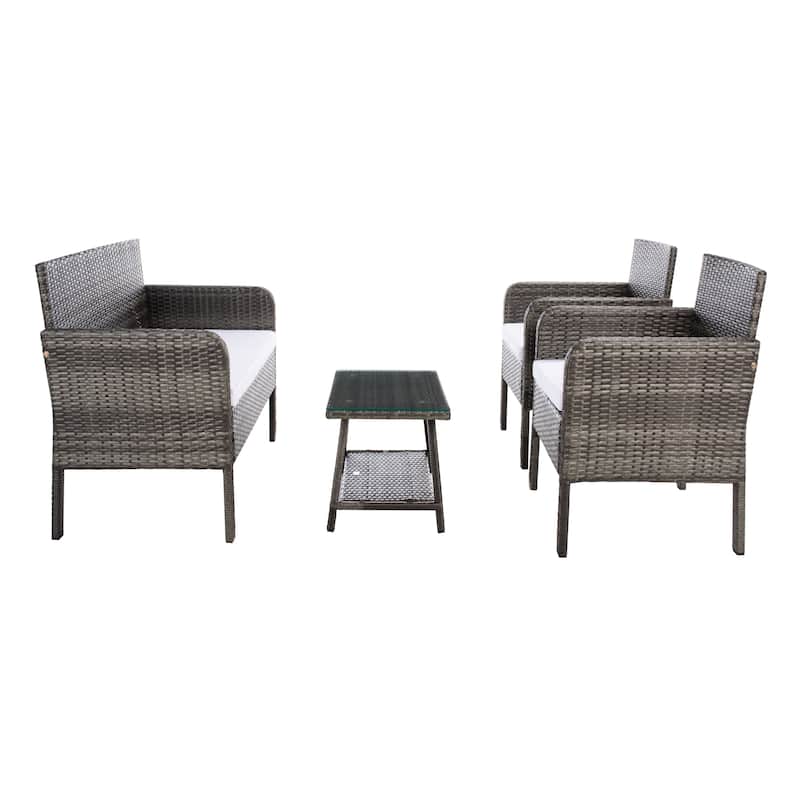 SAFAVIEH Outdoor Aboka Wicker/ Steel 4-piece Patio Conversation Set