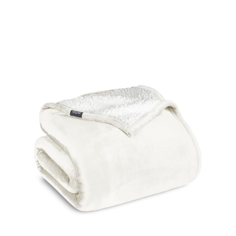 Bare Home Sherpa Fleece Blanket - Reversible Plush Bed Blanket - King - Cream