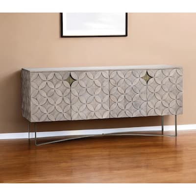 HomeRoots 72" Light Brown Solid Wood Sideboard with Four Doors - 18.3' X '32.5' X '72.3