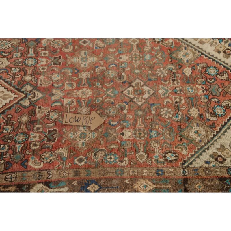 Hamedan Persian Vintage Runner Rug Handmade Geometric Wool Carpet - 3'5"x 9'9"