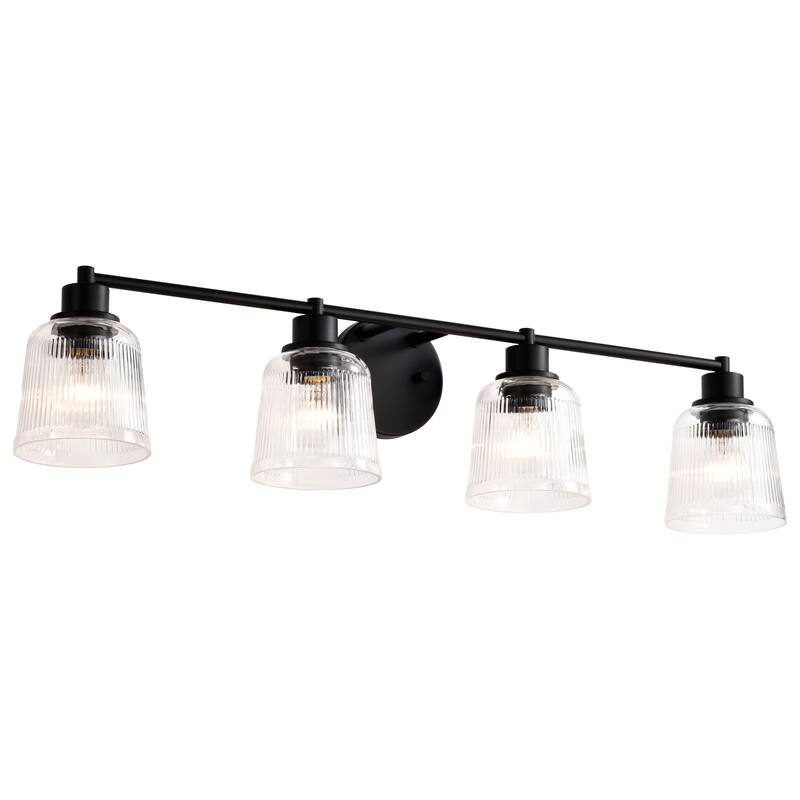 Grayson 4 Light Vanity Matte Black Finish Clear Ribbed Glass - Matte Black