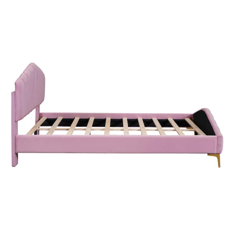 Queen Size Velvet Platform Bed with Thick Fabric