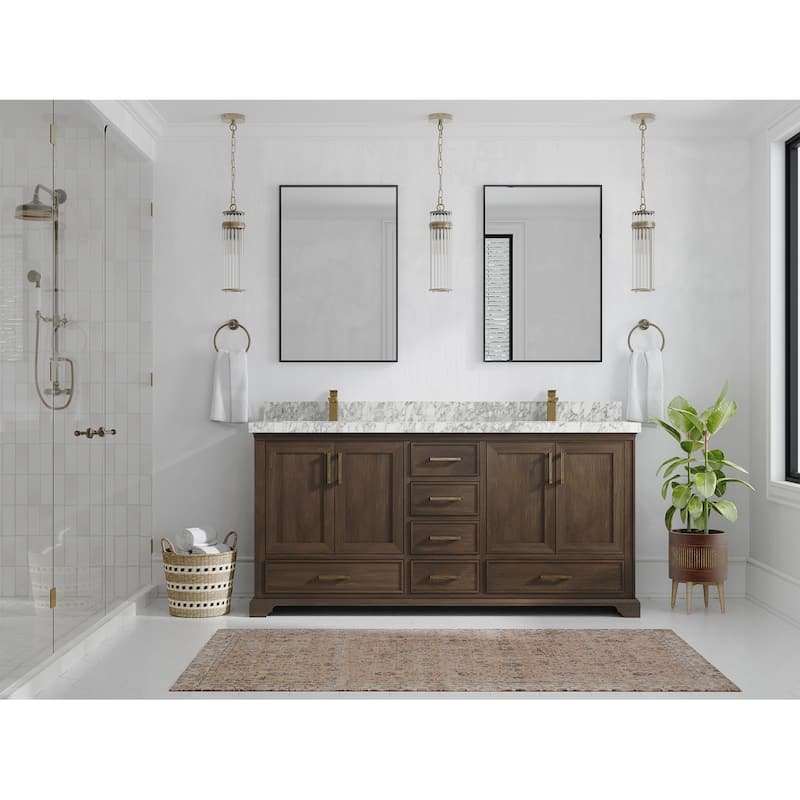 Willow Collections 72 in. W x 22 in. D Charlotte Teak Double Sink Bathroom Solid Teak Vanity with Countertop