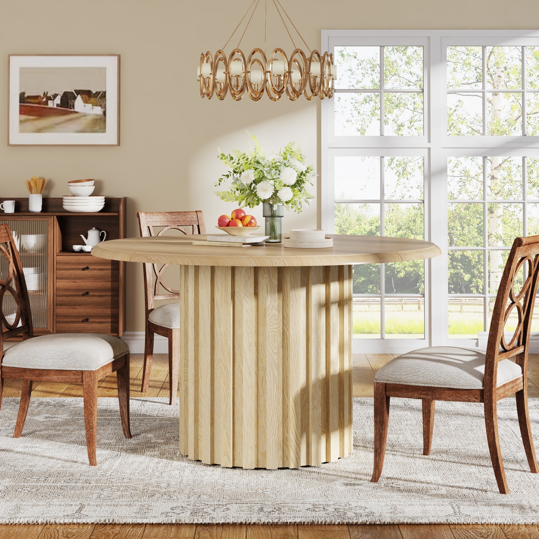 43.3" Round Farmhouse Dining Table for 4 - Kitchen & Dining