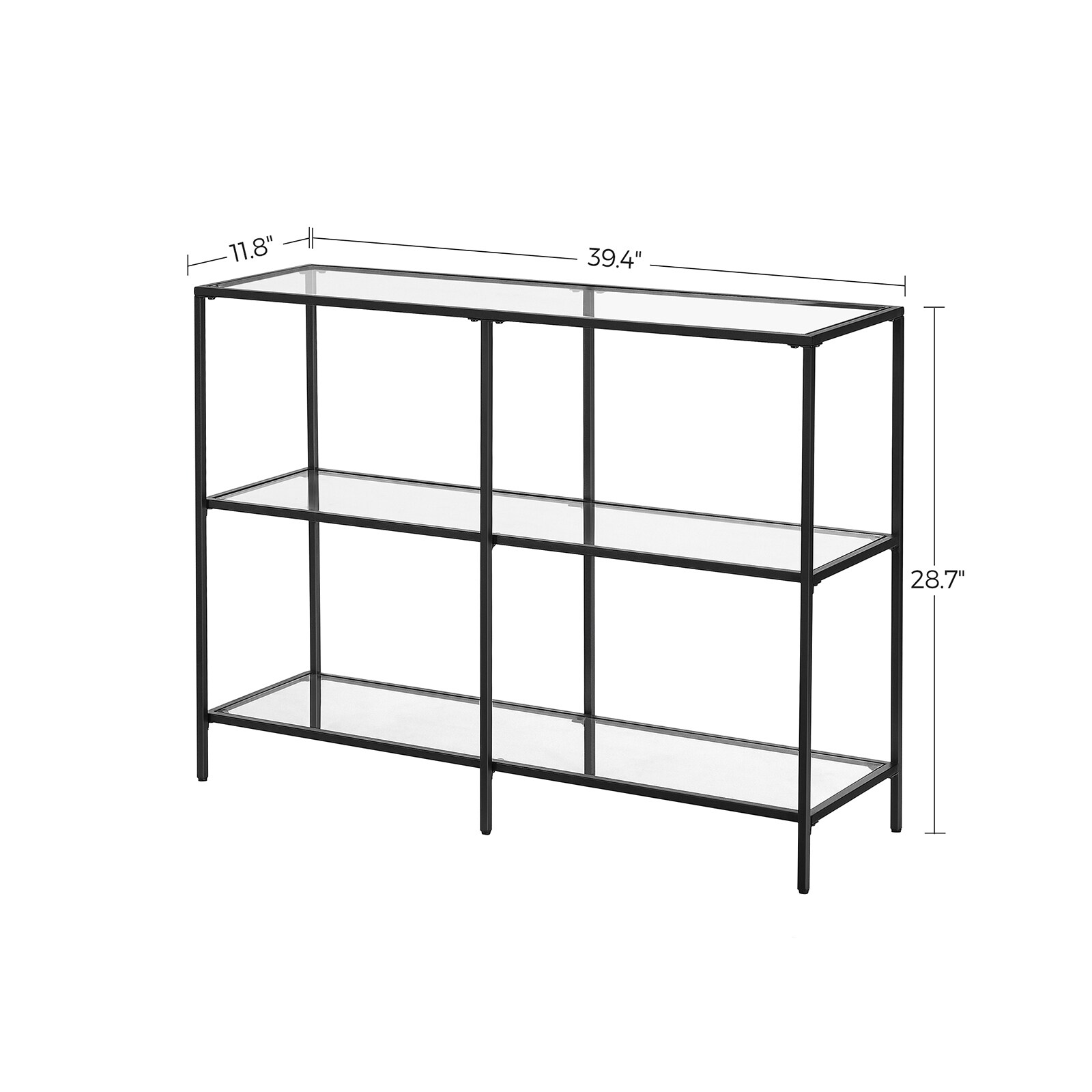 VASAGLE 39.4 Inch Console Table with 3 Shelves, Sofa Table , Entryway Table,  Metal Frame , Tempered Glass Shelf , Modern Style