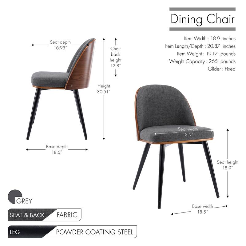 Porthos Home Azel Fabric Mid-Century Dining Chairs, Set of 2