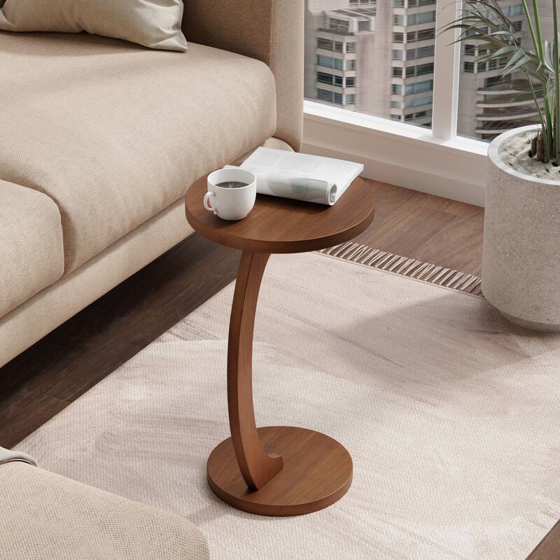 COZAYH C Shaped Round End Table for Couch Small Place, Space Saver Side Table for Sofa, Living Room, Bedside Area, Walnut