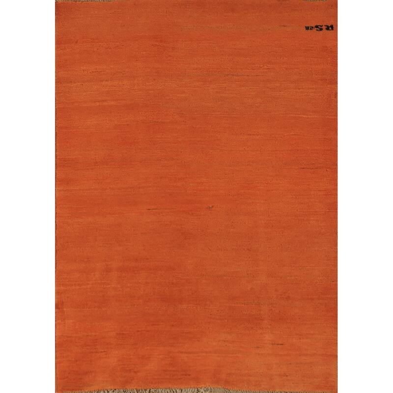 Orange Gabbeh Oriental Rug Handmade Wool Carpet - 3'5" x 4'11"
