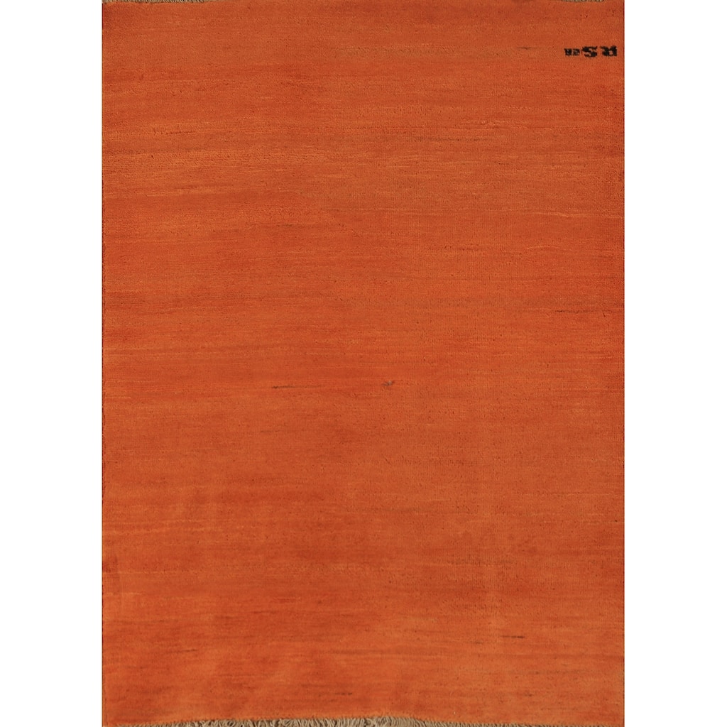 Orange Gabbeh Oriental Rug Handmade Wool Carpet - 3'5" x 4'11"