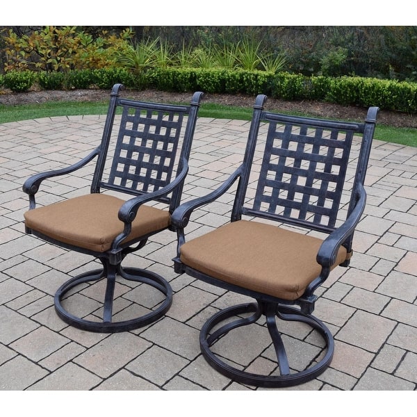 Shop Black Friday Deals On Set Of 2 Jet Black Aluminum Outdoor Patio Swivel Chairs With Tan Sunbrella Cushions Brown Overstock 22725123