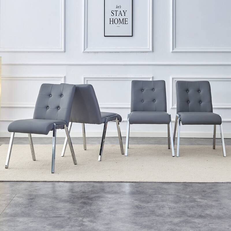 Armless High Backrest Dining Chair with Electroplated Metal Legs