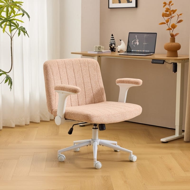 Chenille Swivel Chair With Adjustable Flip-Up Arms For Cross-Legged - Orange