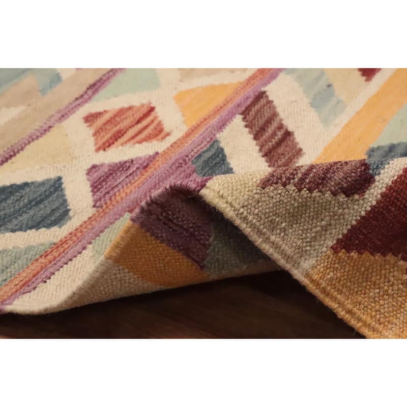 Hand Woven Oriental 100% Wool Carpet Southwestern Modern Multi-Colored Kilim Area Rug - 4' 10'' X 3' 1''