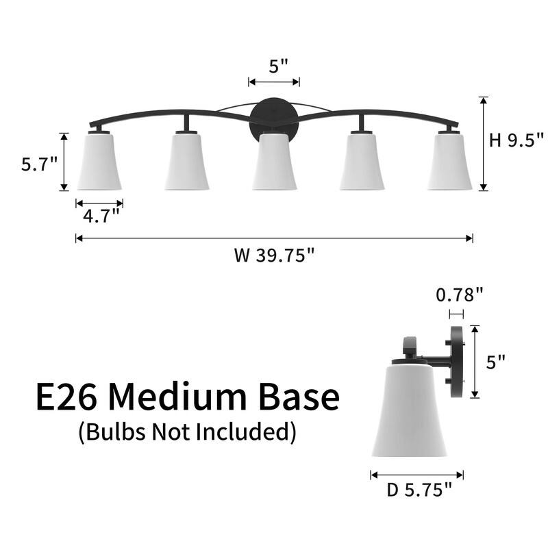 KAWOTI 3/4/5 Lights Dimmable Modern Bathroom Vanity Light with Opal Glass