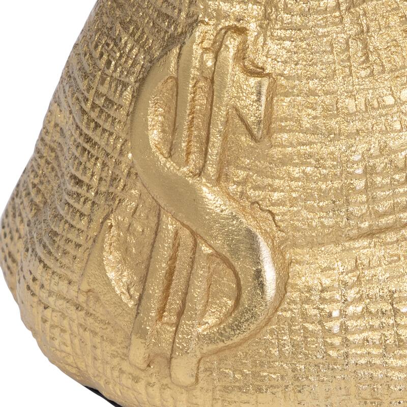 Modern Metal Money Bag Figurine Sculpture - 8", Gold & Metallic - 7.25"