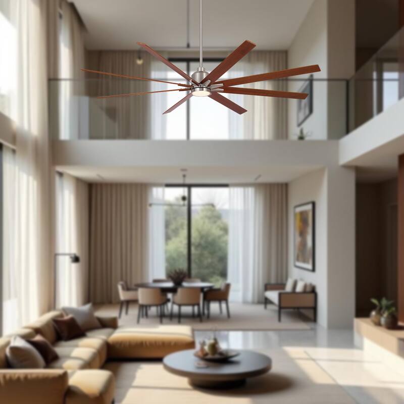 84" Oversized Large Black Walnut Solid Wood Ceiling Fan with Dimmable Led Light 8 Blades Remote Control Reversible DC Motor