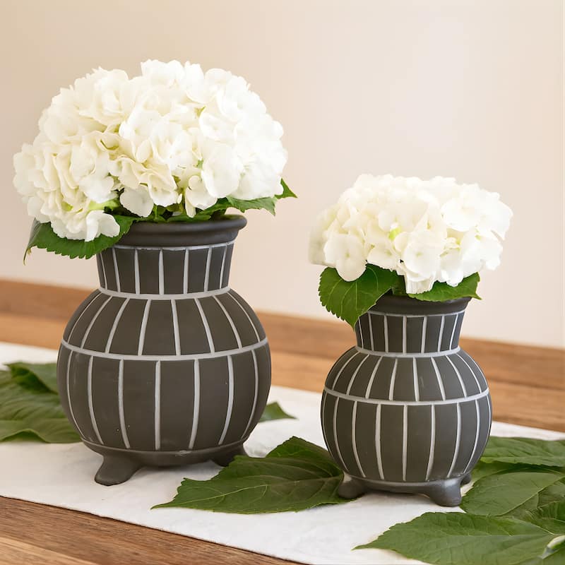 Aria Home Gray Bubble Shaped Ceramic Vase with Raised Rim Set of 2