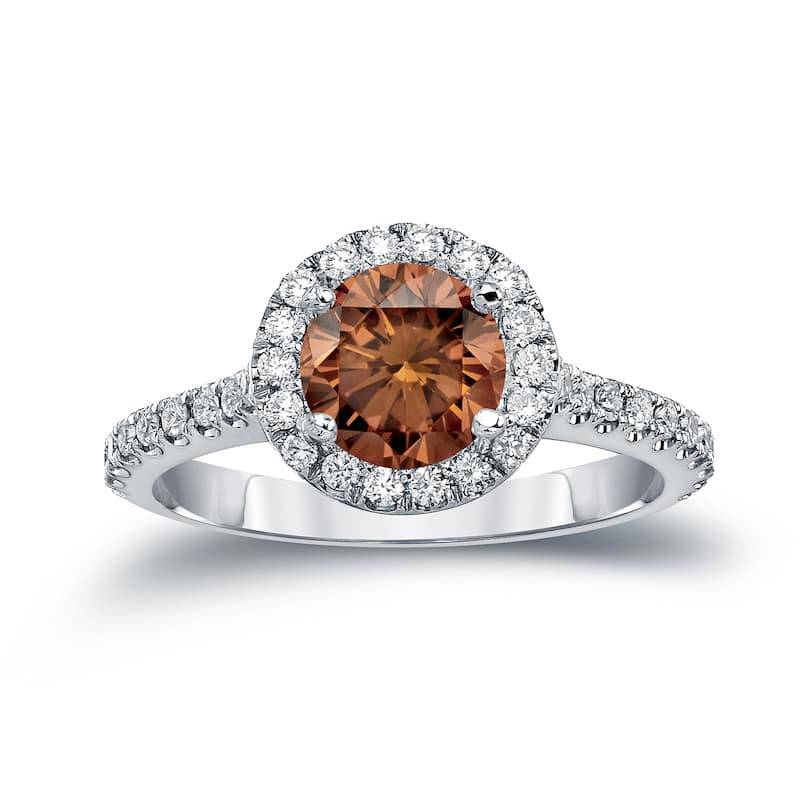 Auriya 14k Gold 1 7/8ctw Halo Brown Diamond Engagement Ring - White - 4