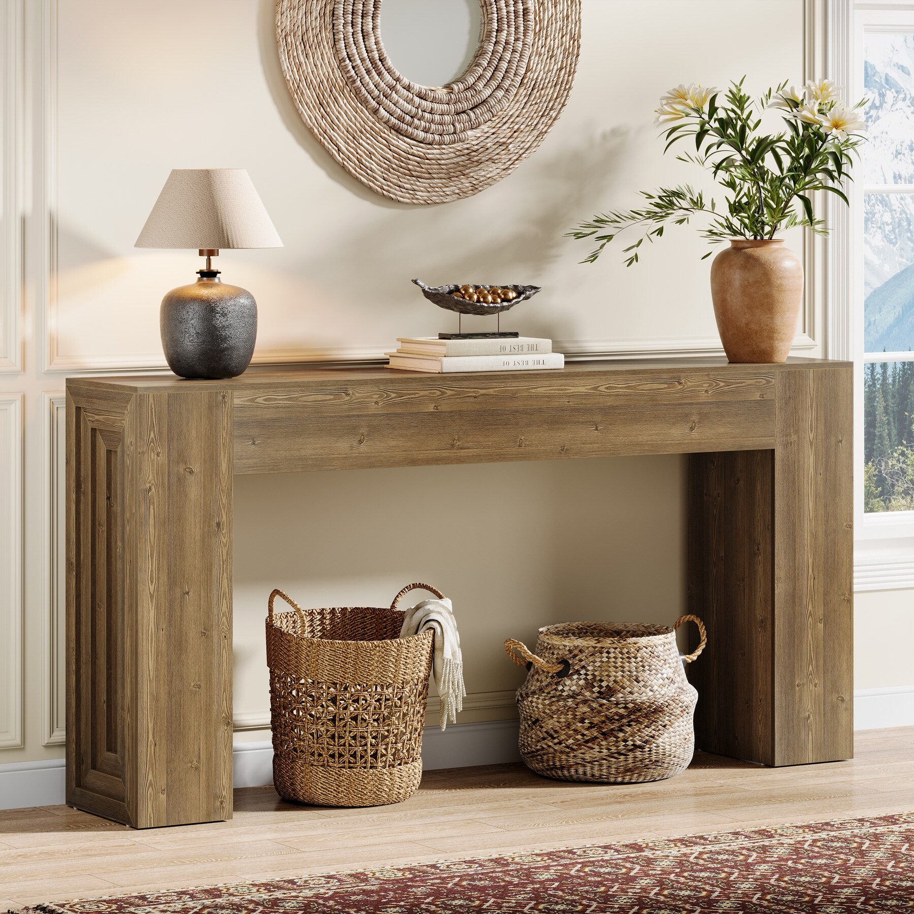 63 Inch Wooden Sofa Table with Storage for Entryway - 62.99