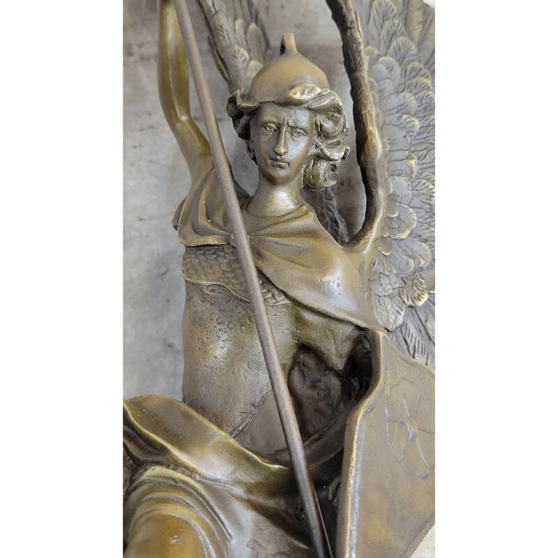 Signed Saint George Killing Dragon Bronze Sculpture Art Statue Figure Figurine