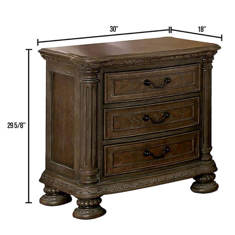 1pc Nightstand Bronze Hanging Pull Bedroom Bedside Table w 3-Drawers