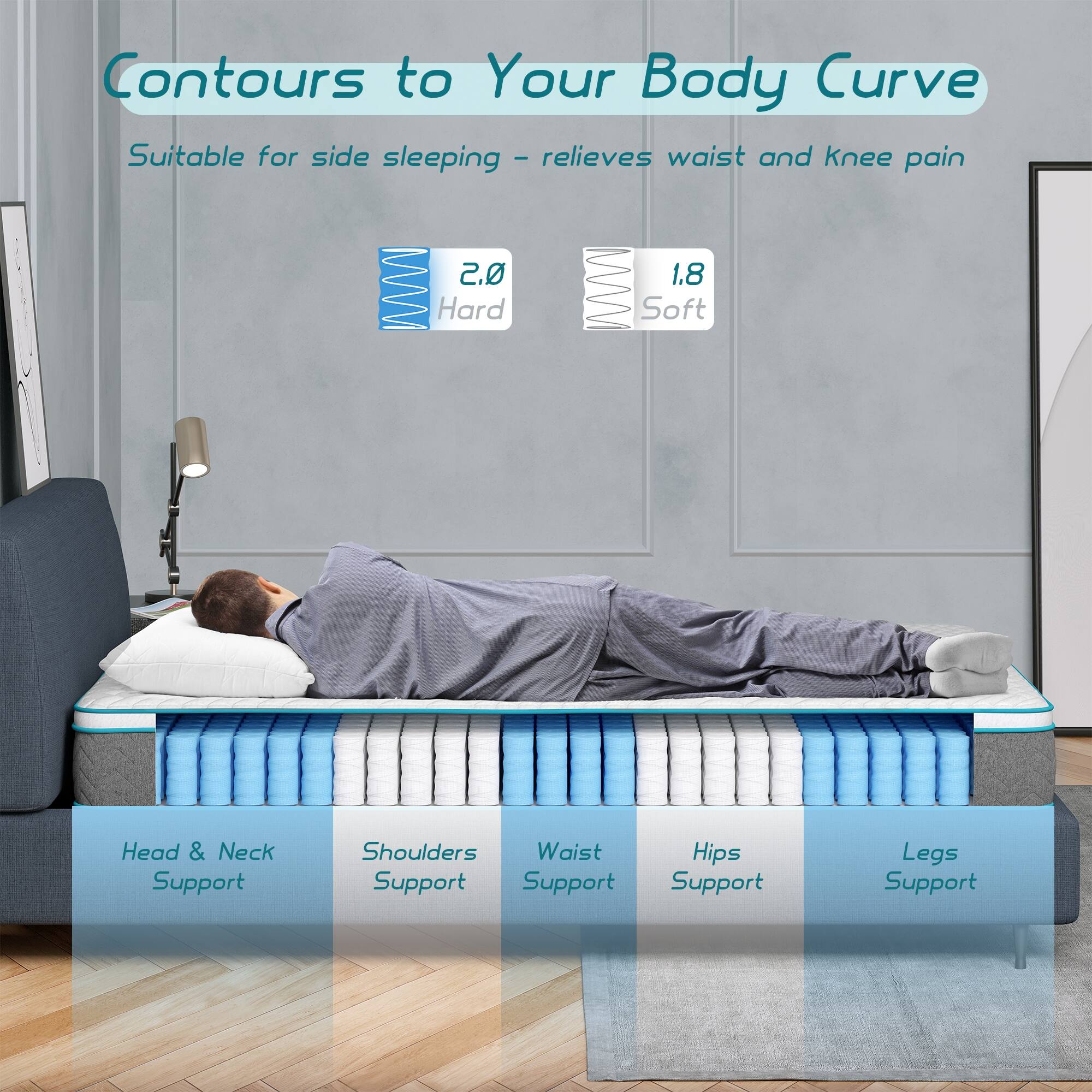 Serweet 12 Inch Bamboo Charcoal Memory Foam Hybrid Mattress Bed Bath