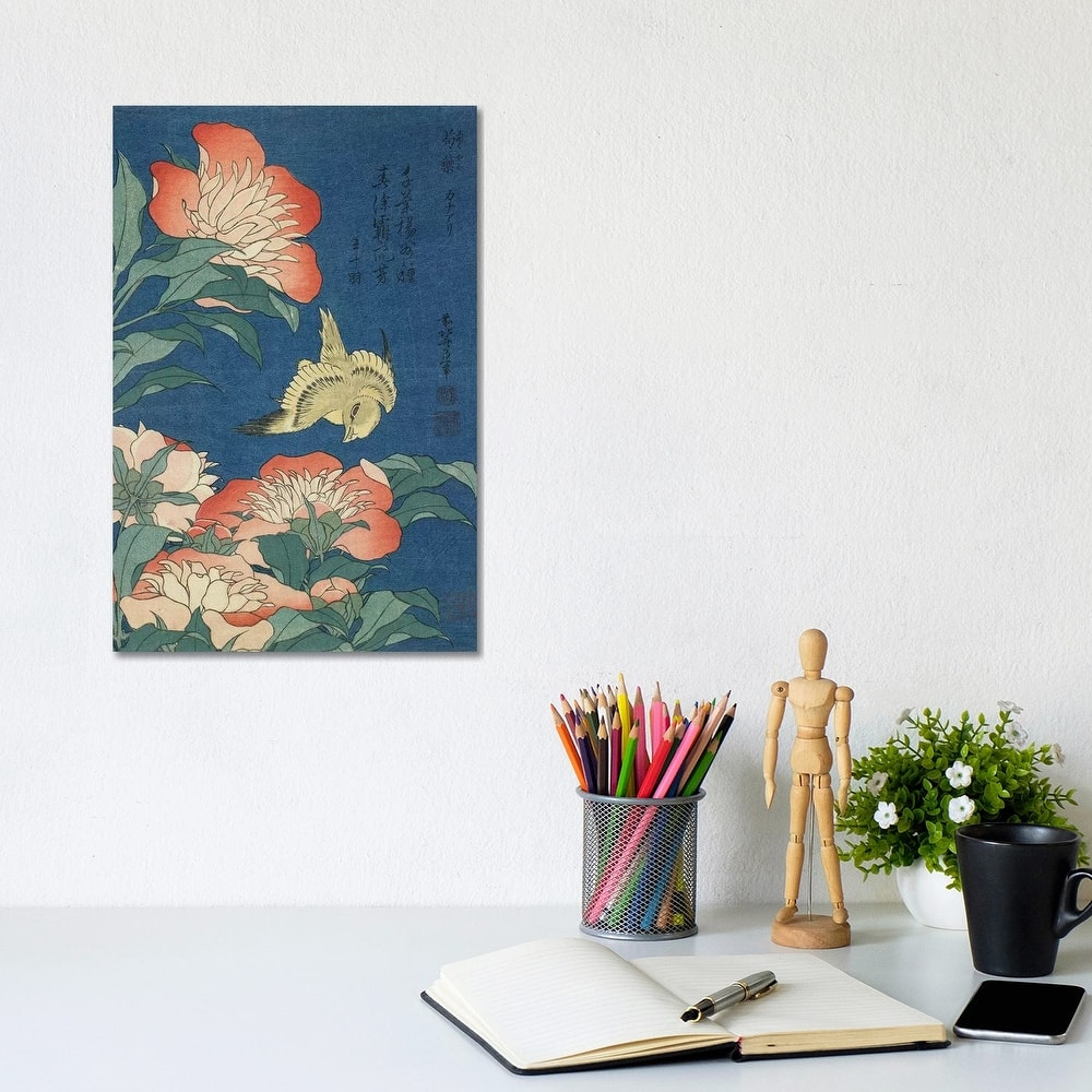 iCanvas "Peonies And Canary, c.1833" by Katsushika Hokusai Canvas Print
