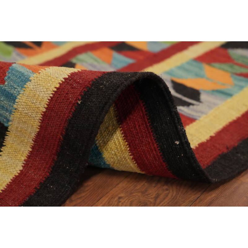 Hand Woven Oriental 100% Wool Carpet Southwestern Tribal Navy Blue & Blues Kilim Area Rug - 8' 7'' X 6' 1''
