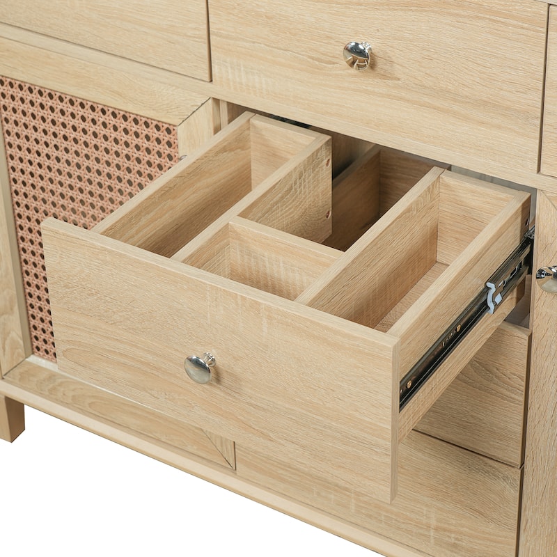 Christopher Knight Home - Modern Handwoven Rattan Bathroom Vanity with Ceramic Sink, Soft-Close Storages & Adjustable Shelving