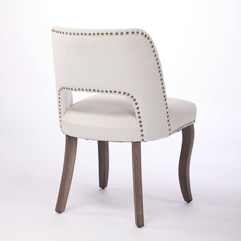 Modern Fabric Upholstered Dining Chairs Set of 2, Farmhouse Wooden Dining Room Chairs with Curved Backrest, Rivet Trim